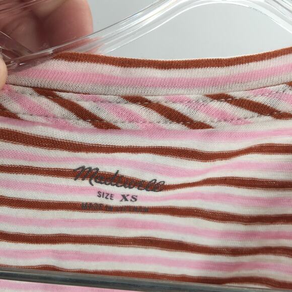 Madewell Women's Striped Tank Top Sleeveless V-Neck Pink Brown Size X-Small NWT - Picture 3 of 4